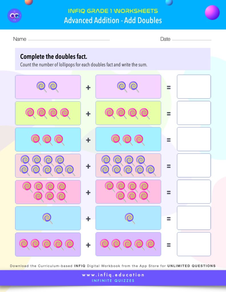Grade 1 Math - Add Doubles Worksheet