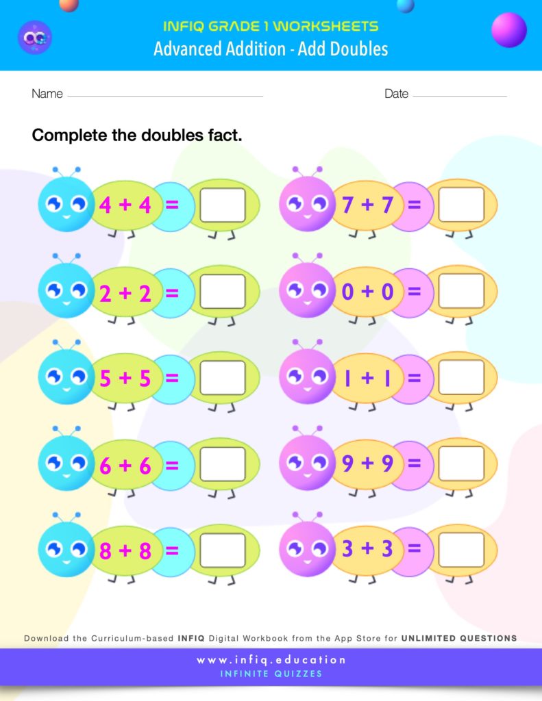 Grade 1 Math - Add Doubles Worksheet