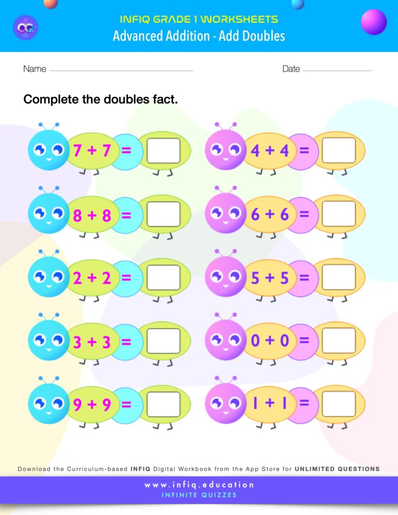 Grade 1 Math - Add Doubles Worksheet