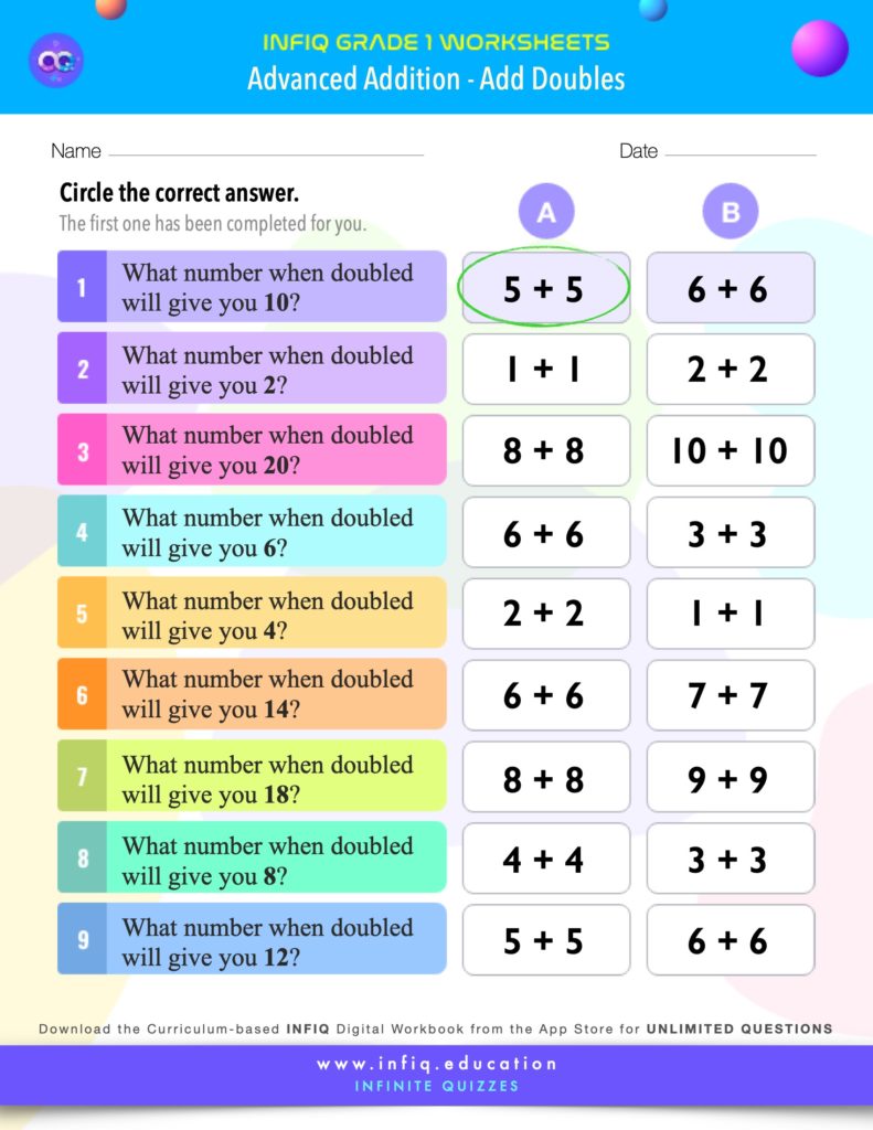 Grade 1 Math - Add Doubles Worksheet