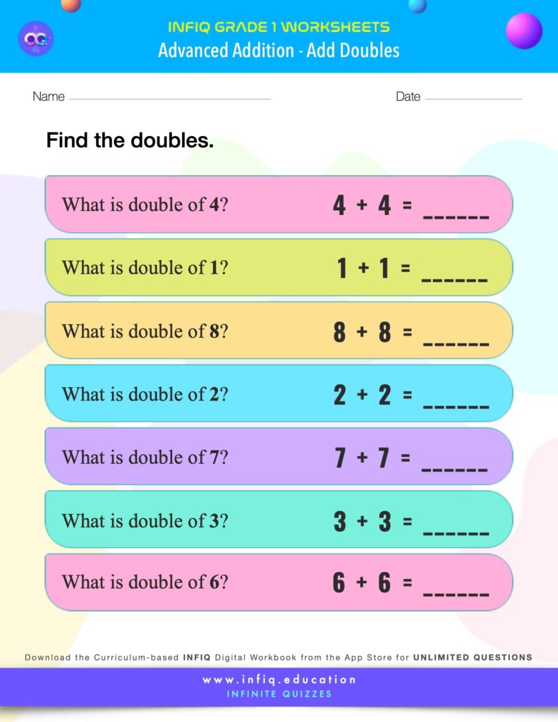 Grade 1 Math - Add Doubles Worksheet