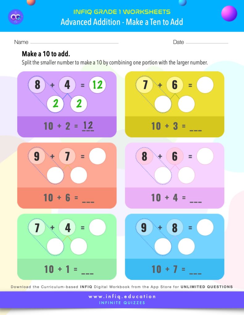 Grade 1 Math - Make a Ten to Add Worksheet