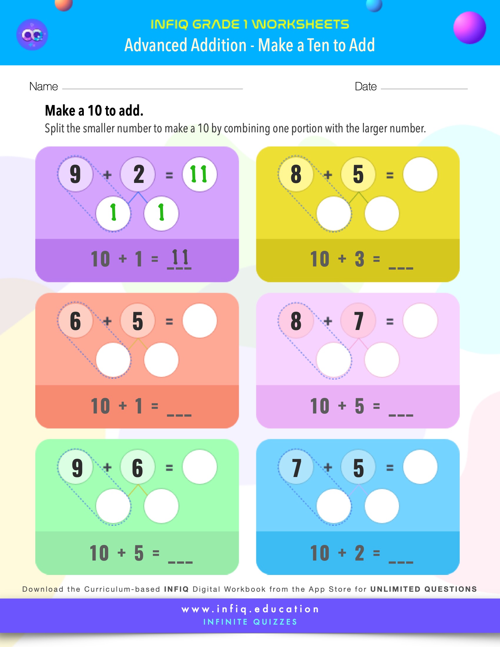 Grade 1 Math - Make a Ten to Add Worksheet