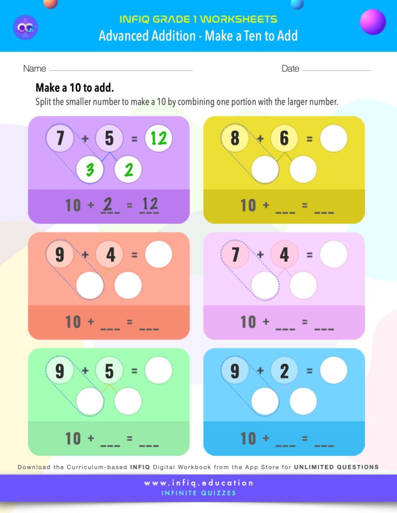 Grade 1 Math - Make a Ten to Add Worksheet