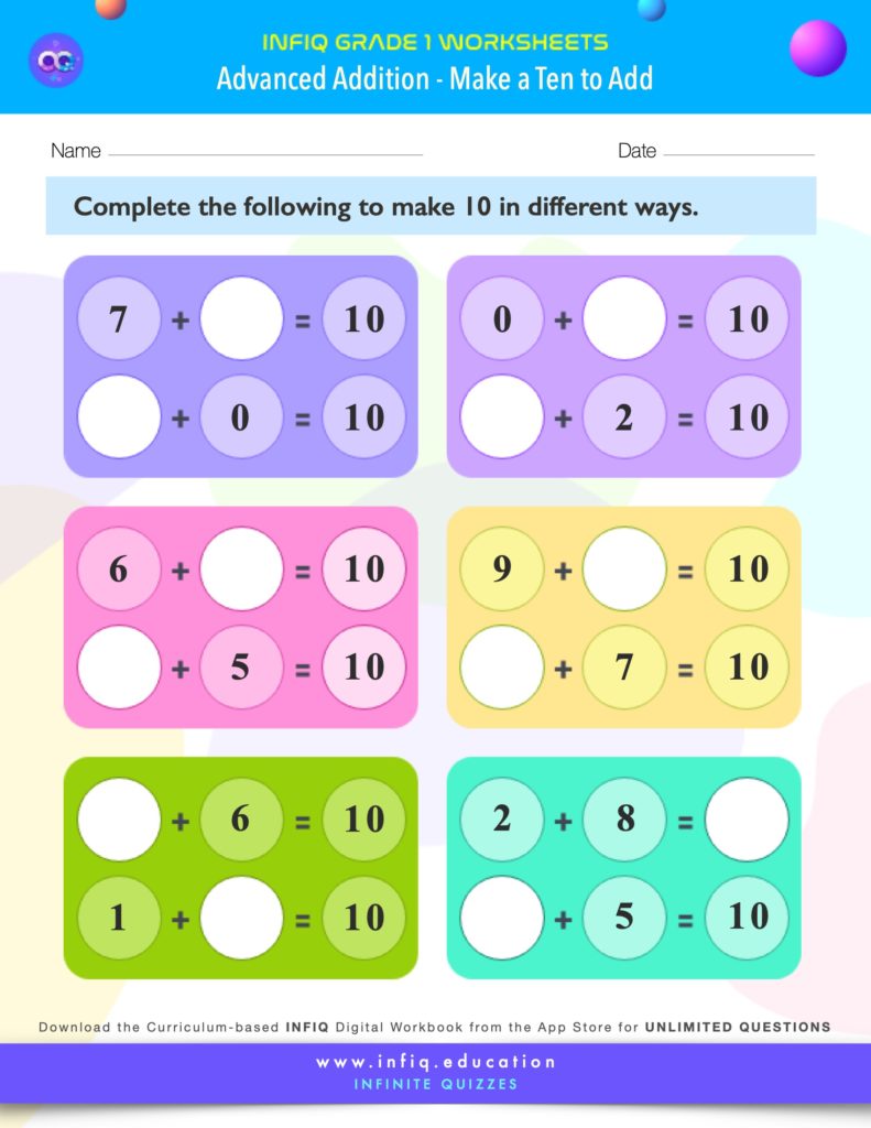 Grade 1 Math - Make a Ten to Add Worksheet
