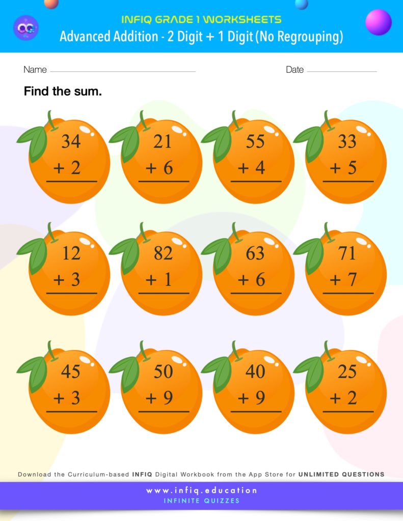 Grade 1 - 2 Digit + 1 Digit – No Regrouping Worksheets