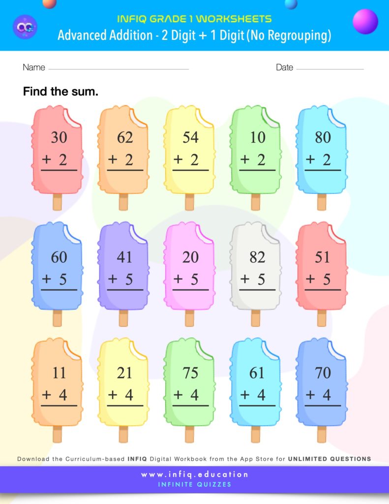 Grade 1 - 2 Digit + 1 Digit – No Regrouping Worksheets