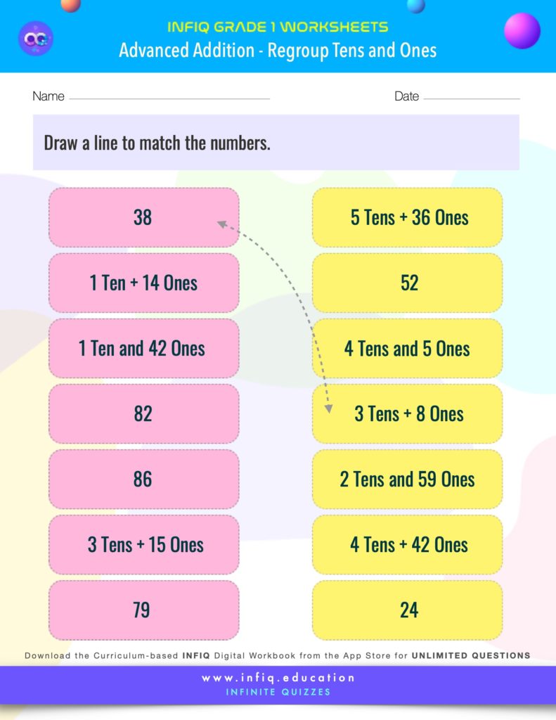 Grade 1 - Regroup Tens and Ones Worksheet