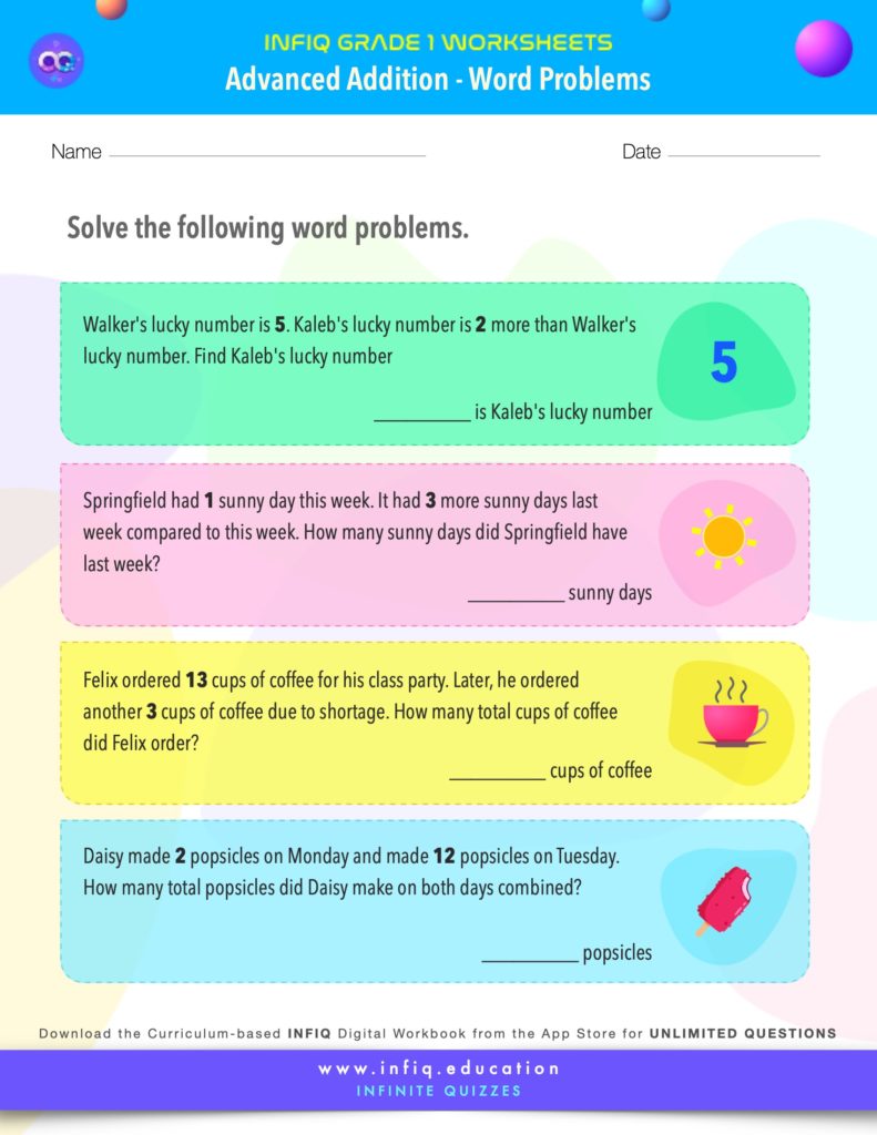 Grade 1 - Addition Word Problems Worksheet