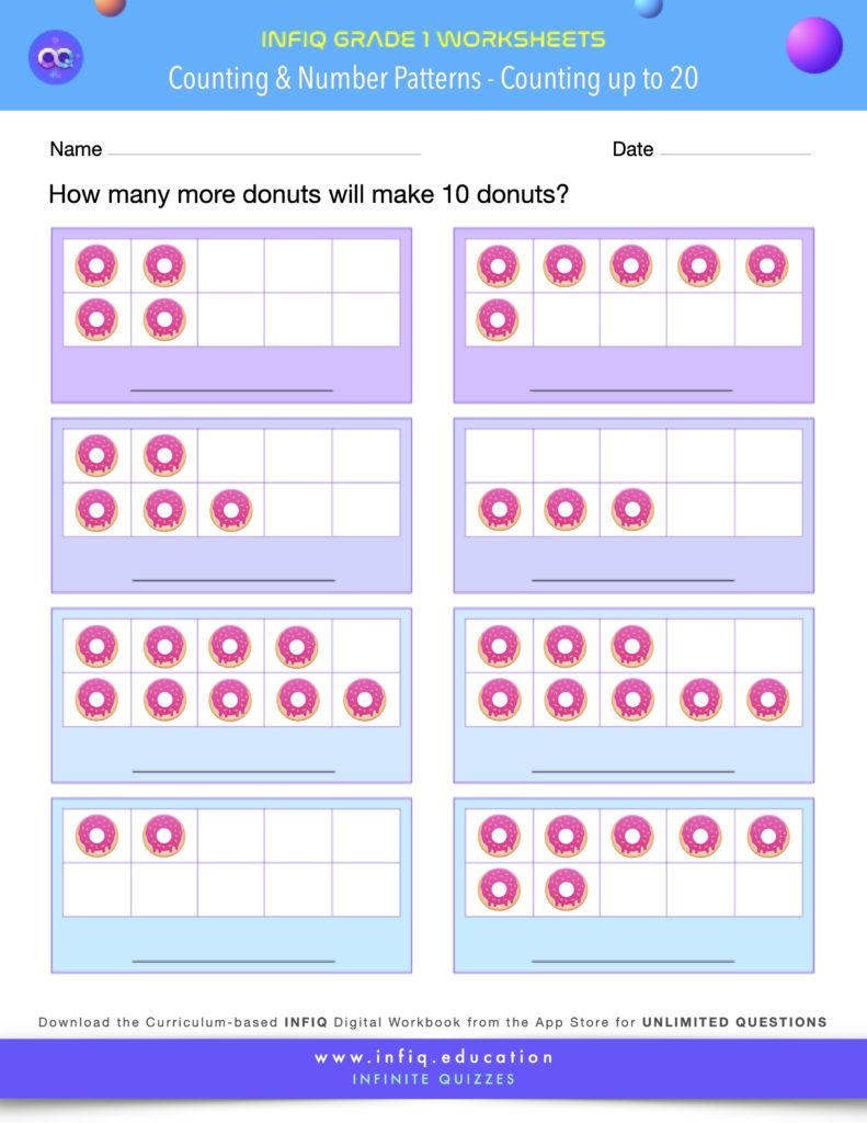 Grade 1 Math Worksheet - Counting & Number Patterns - Counting up to 20