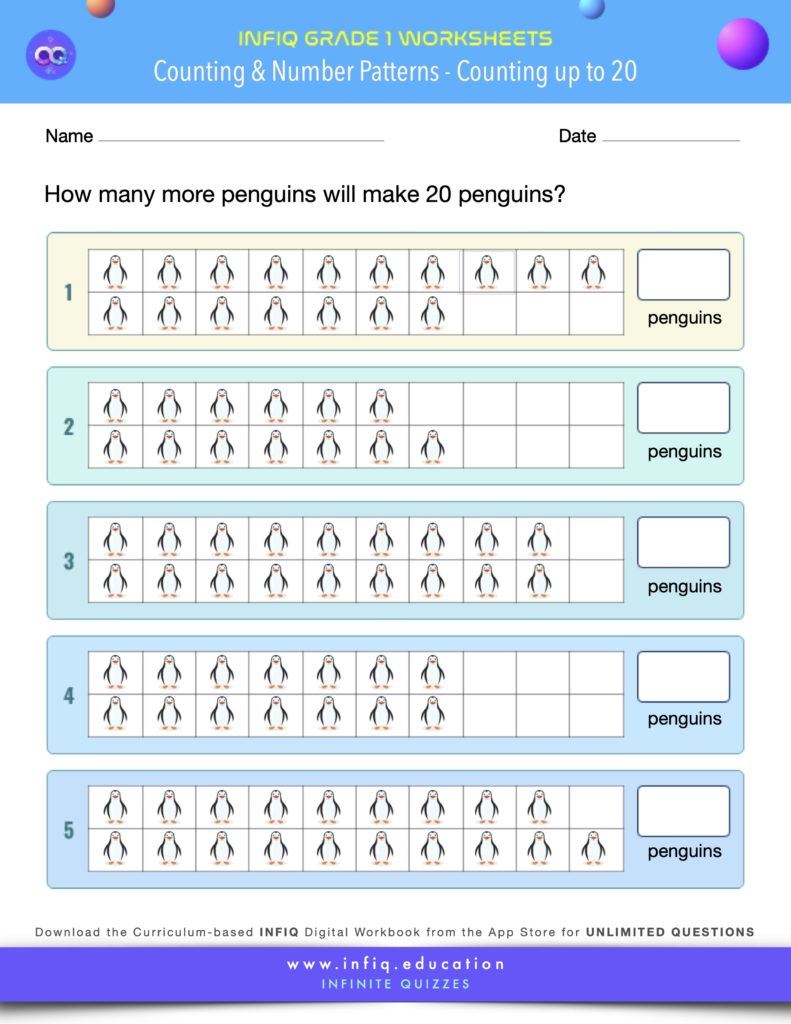Grade 1 Math Worksheet - Counting & Number Patterns - Counting up to 20