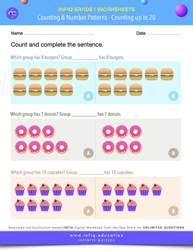 Grade 1 Math Worksheet - Counting & Number Patterns - Counting up to 20