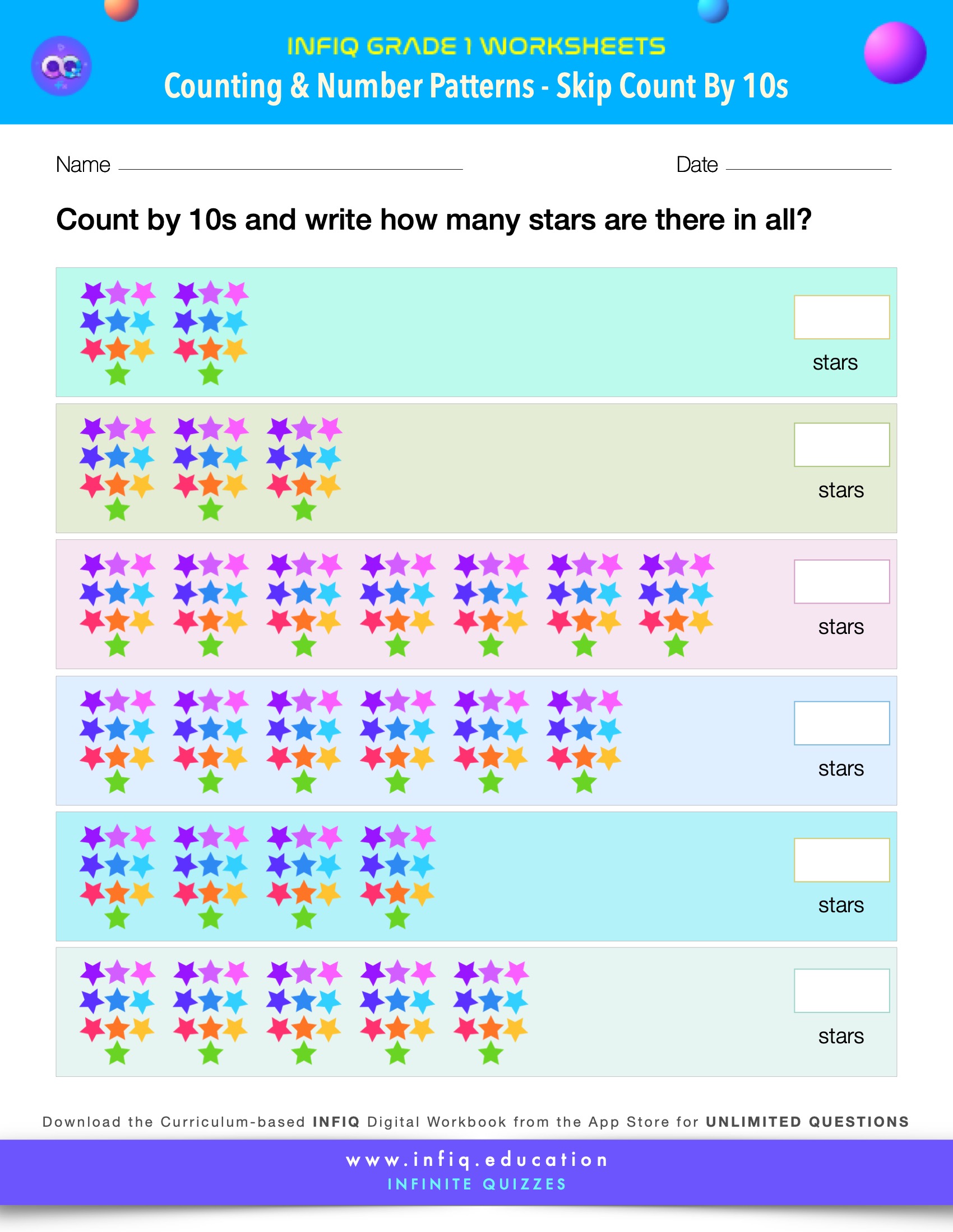 INFIQ | GRADE 1 Math Worksheets- Counting and Number Patterns - Skip ...