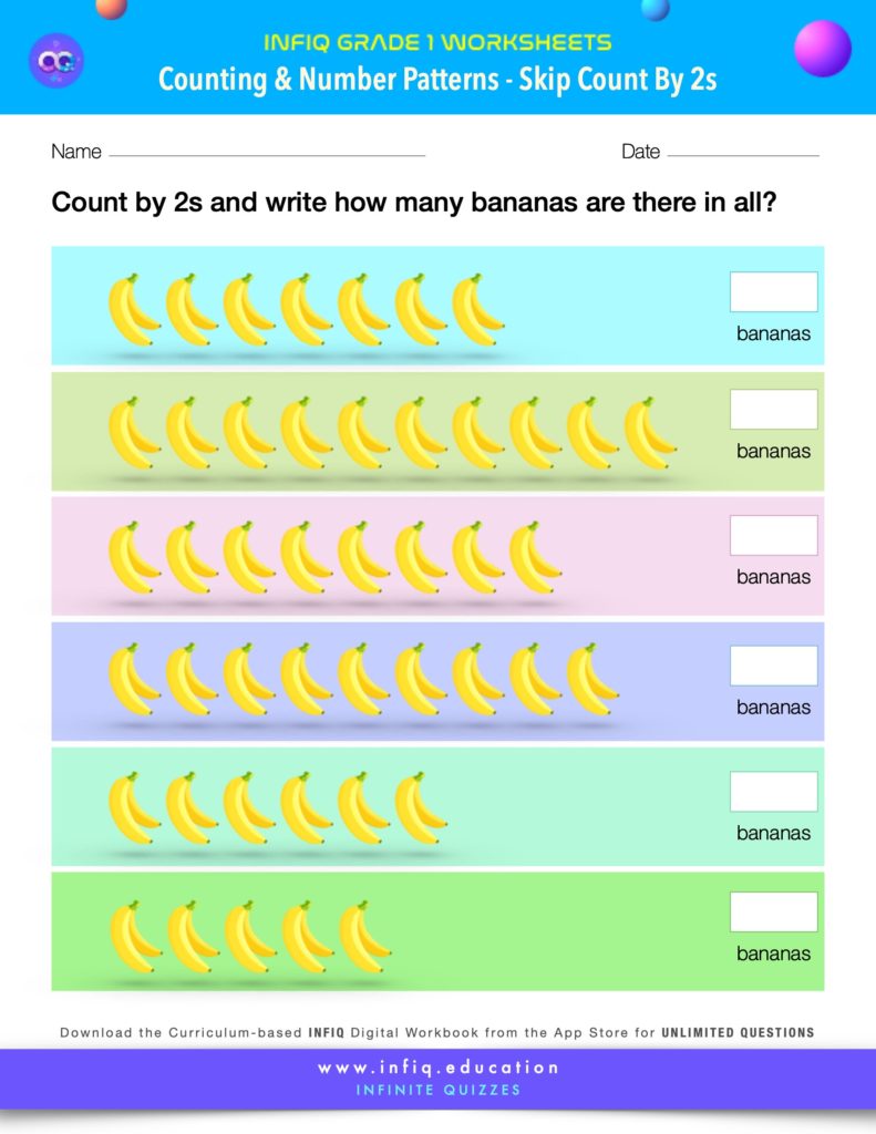 Grade 1 Math Worksheet - Counting & Number Patterns - Skip Count By 2s (using models)