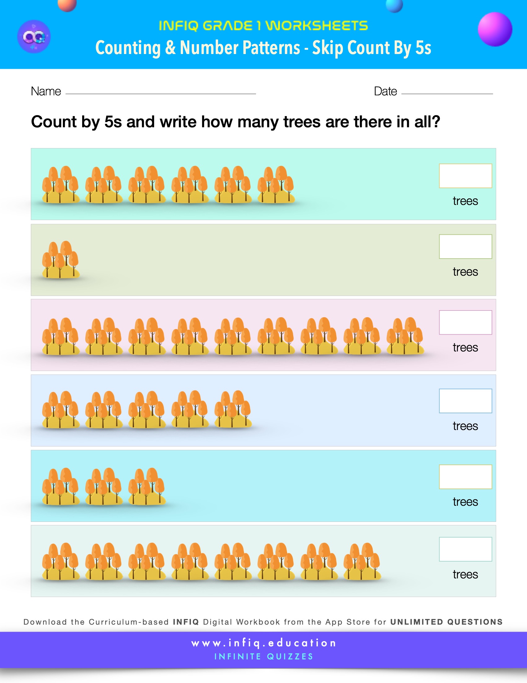 INFIQ | GRADE 1 Math Worksheets- Counting and Number Patterns - Skip ...
