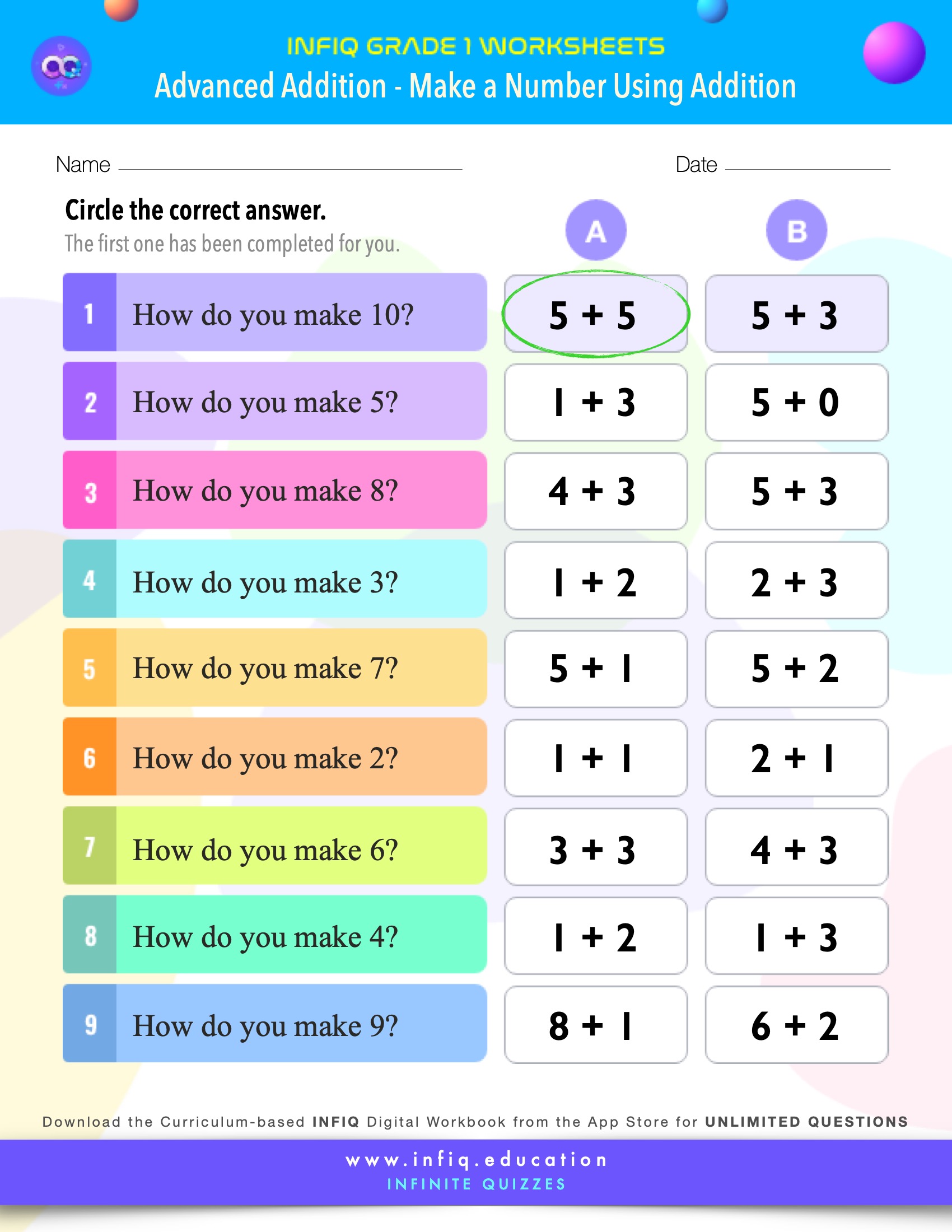 Grade 1 Math - Make a Number Using Addition Worksheets