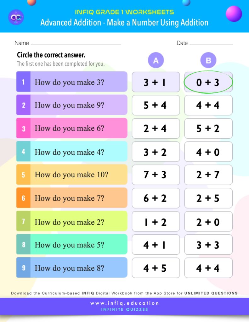 Grade 1 Math - Make a Number Using Addition Worksheets