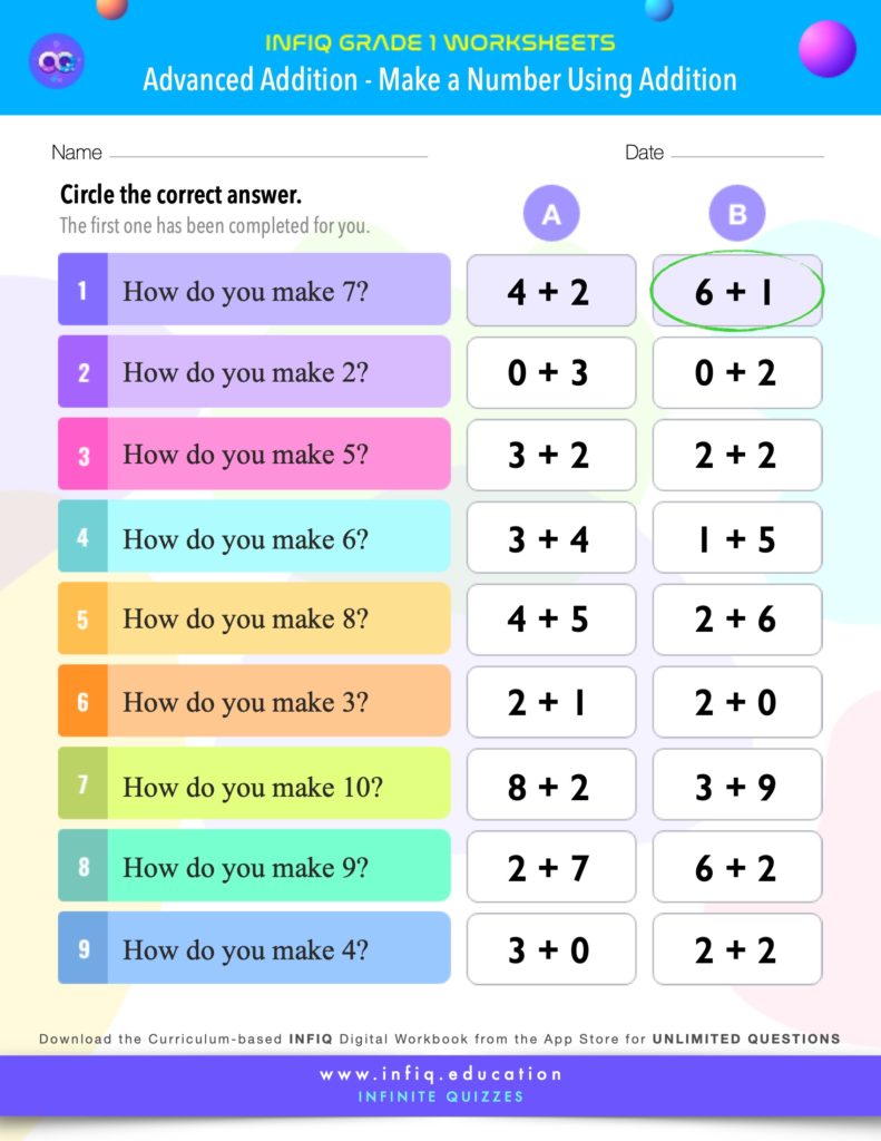 Grade 1 Math - Make a Number Using Addition Worksheets