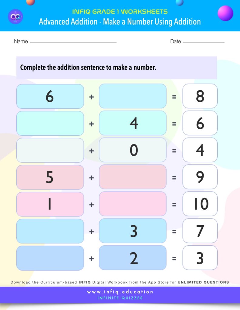 Grade 1 Math - Make a Number Using Addition Worksheets