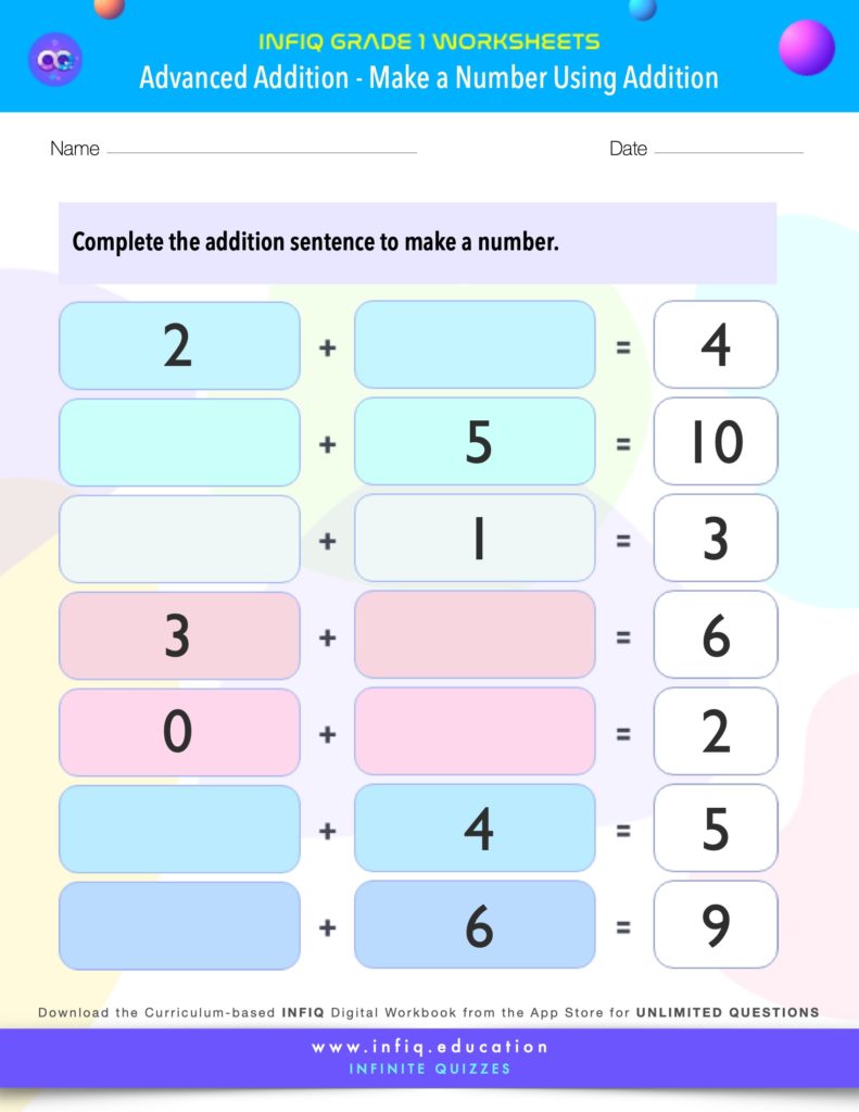 Grade 1 Math - Make a Number Using Addition Worksheets