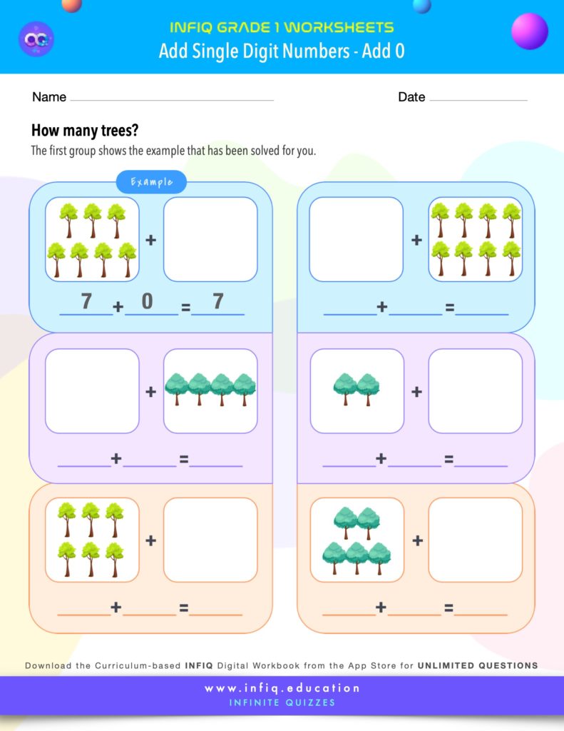 Grade 1 Math Worksheets - Add Single Digit Numbers - Add 0