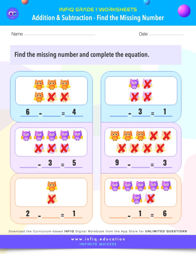 Grade 1 Math: Addition & Subtraction - Find the Missing Number Worksheet