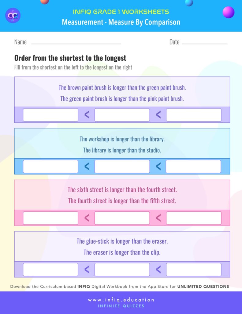 Grade 1 Math: Measurement - Measure By Comparison Worksheet