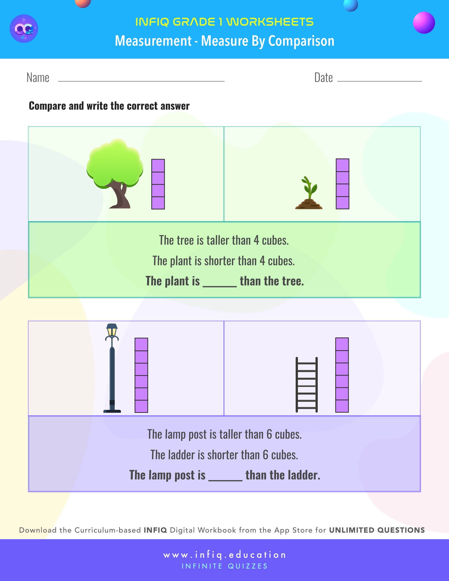 Grade 1 Math: Measurement - Measure By Comparison Worksheet