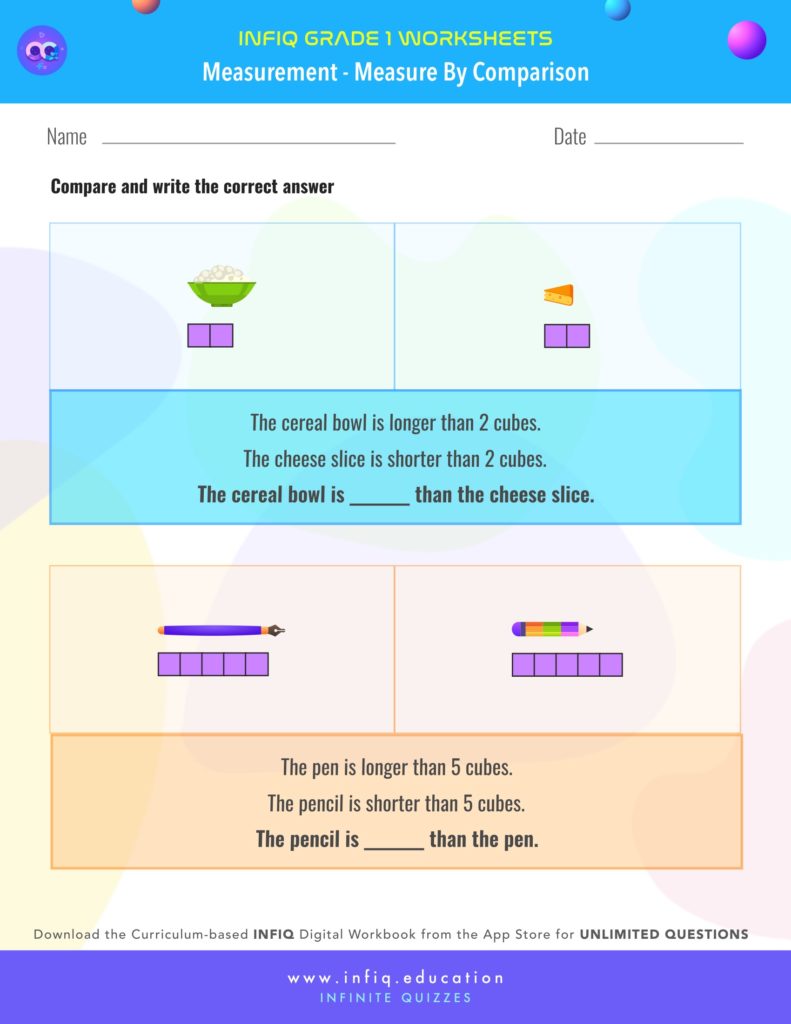 Grade 1 Math: Measurement - Measure By Comparison Worksheet