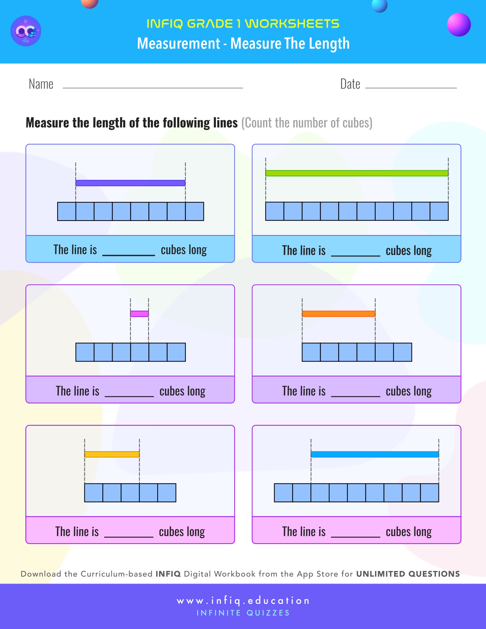 INFIQ | GRADE 1 Math Worksheets- Measurement - Measure the Length