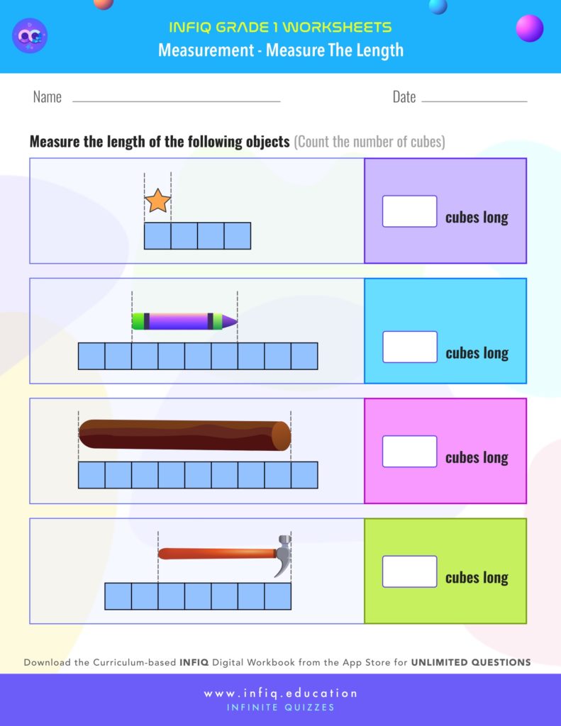Grade 1 Math: Measurement - Measure the Length Worksheet