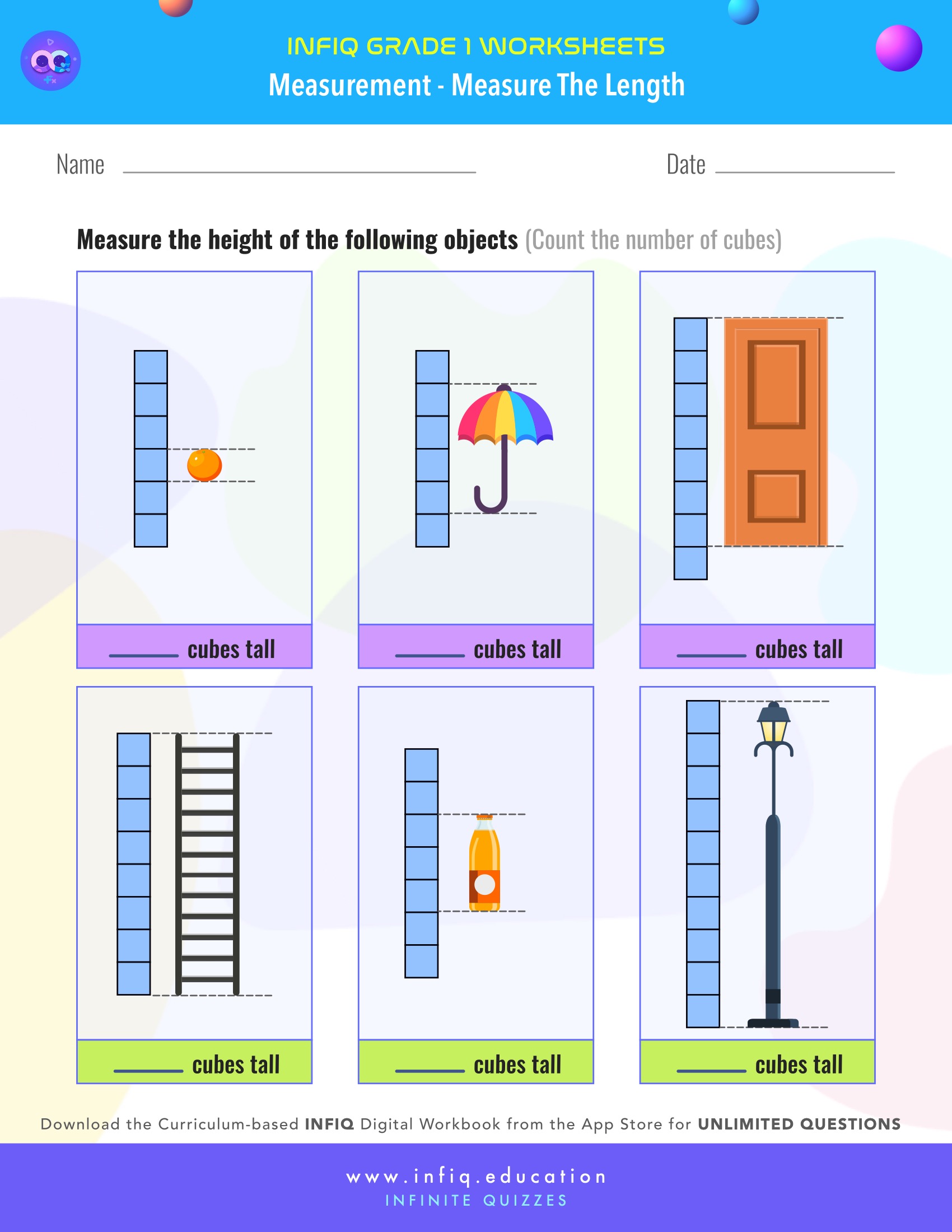 Grade 1 Math: Measurement - Measure the Length Worksheet