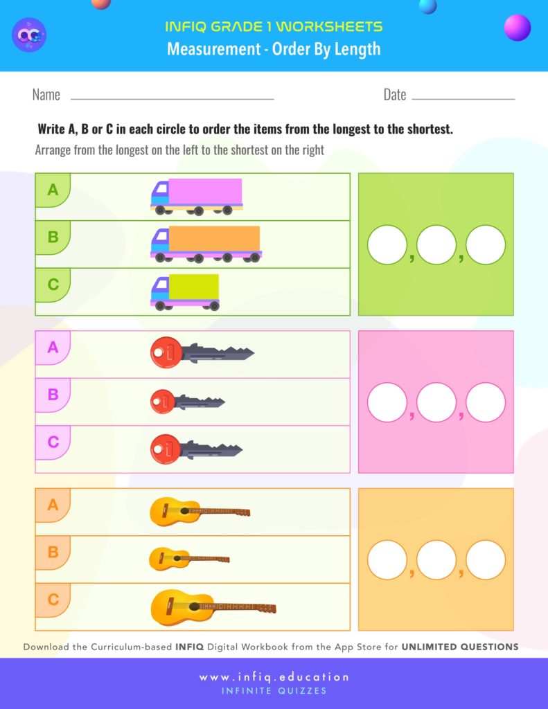 Grade 1 Math: Measurement - Order By Length Worksheet