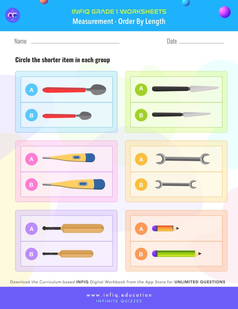 Grade 1 Math: Measurement - Order By Length Worksheet