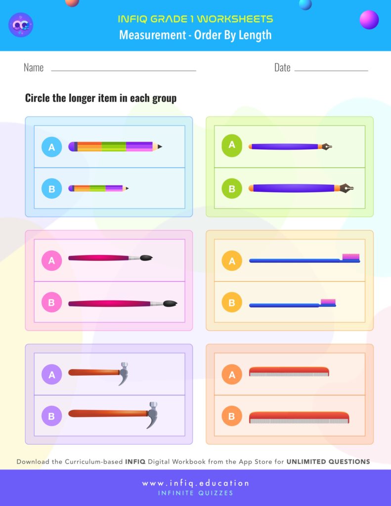 Grade 1 Math: Measurement - Order By Length Worksheet