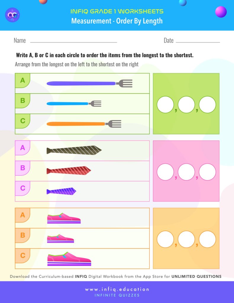 Grade 1 Math: Measurement - Order By Length Worksheet