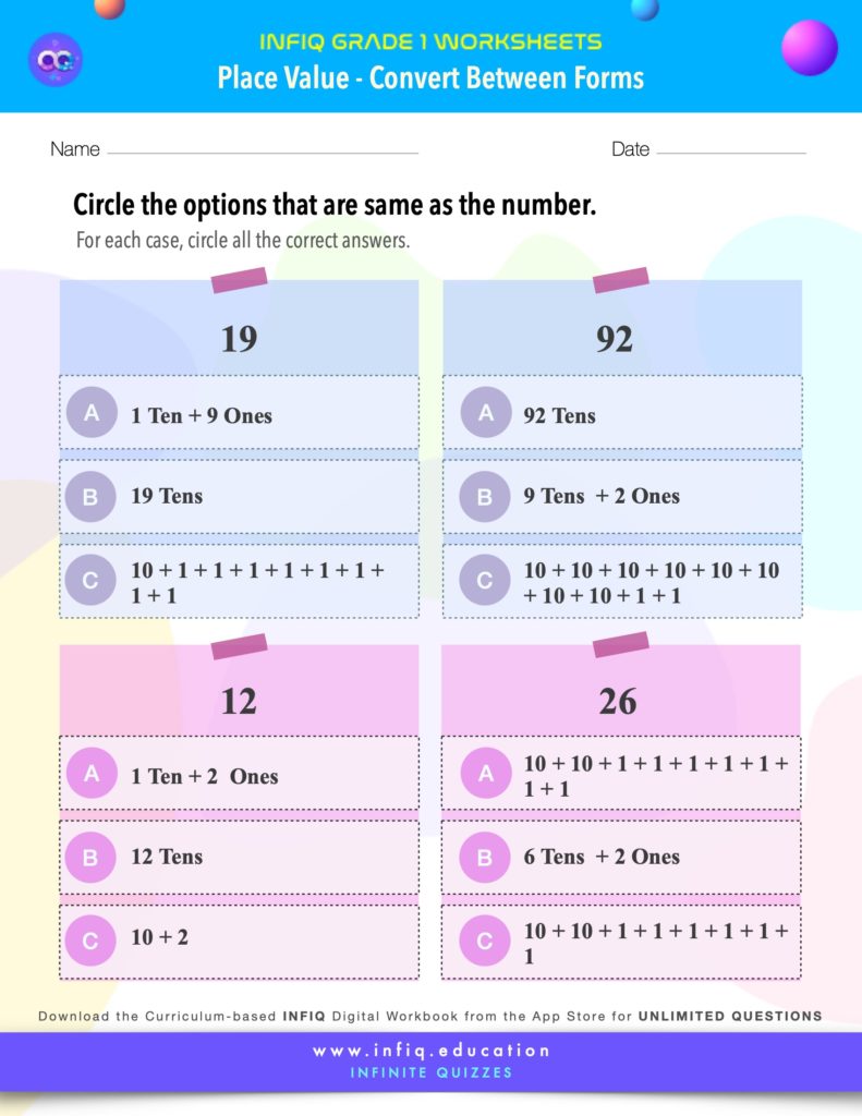 Grade 1 Math: Place Value - Convert Between Forms Worksheet