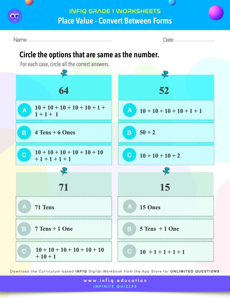 Grade 1 Math: Place Value - Convert Between Forms Worksheet