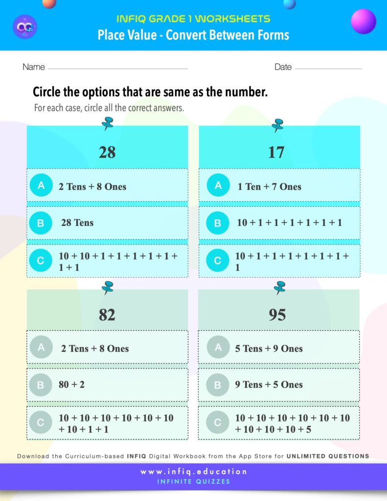 Grade 1 Math: Place Value - Convert Between Forms Worksheet