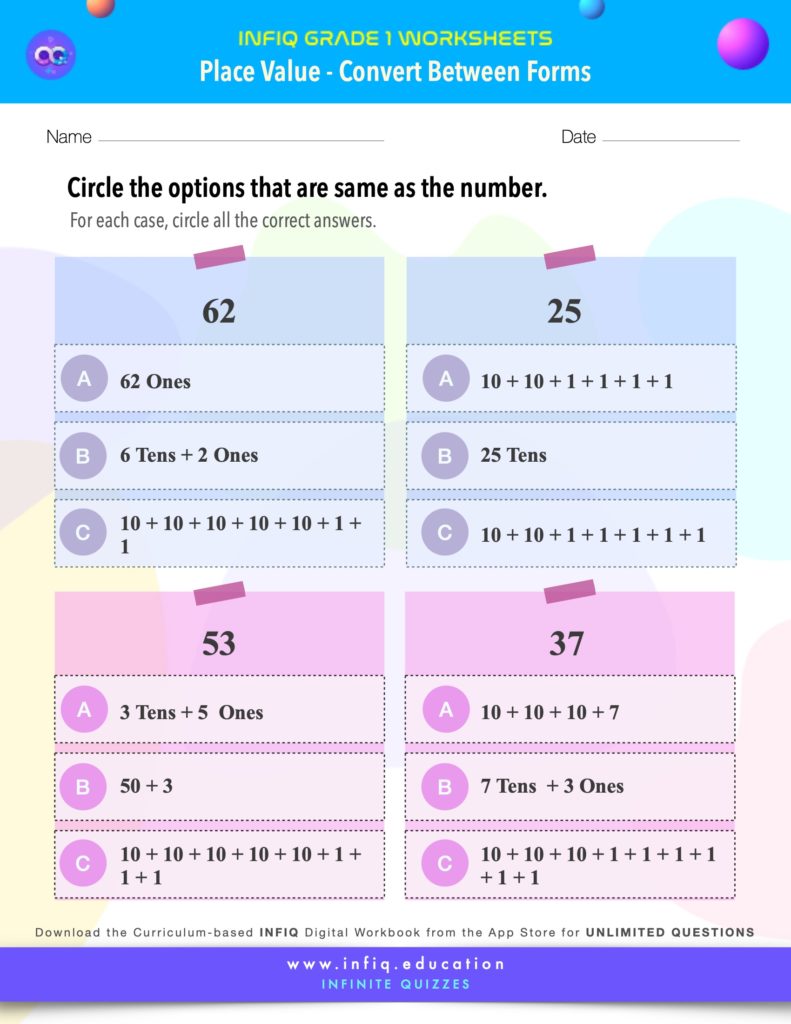 Grade 1 Math: Place Value - Convert Between Forms Worksheet