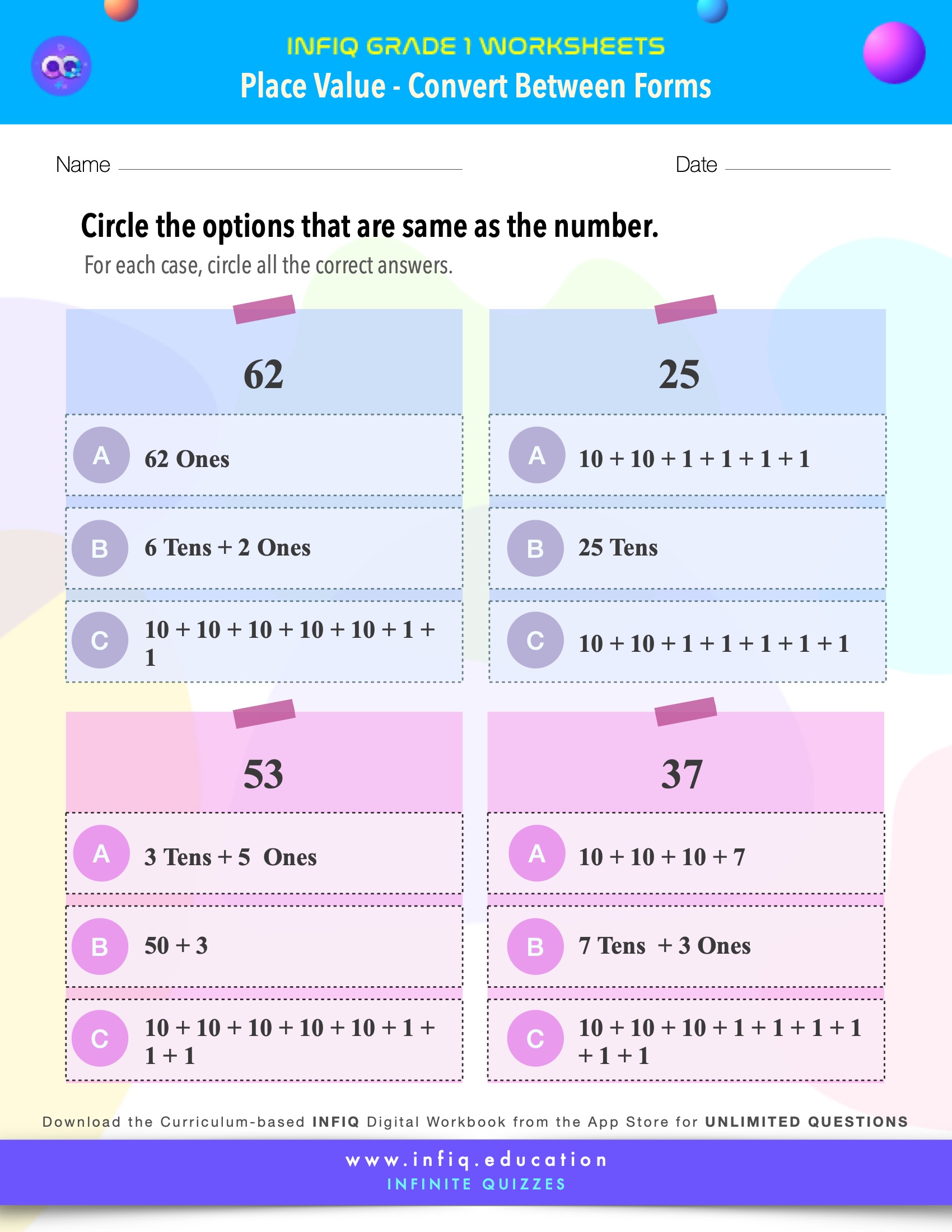 Grade 1 Math: Place Value - Convert Between Forms Worksheet