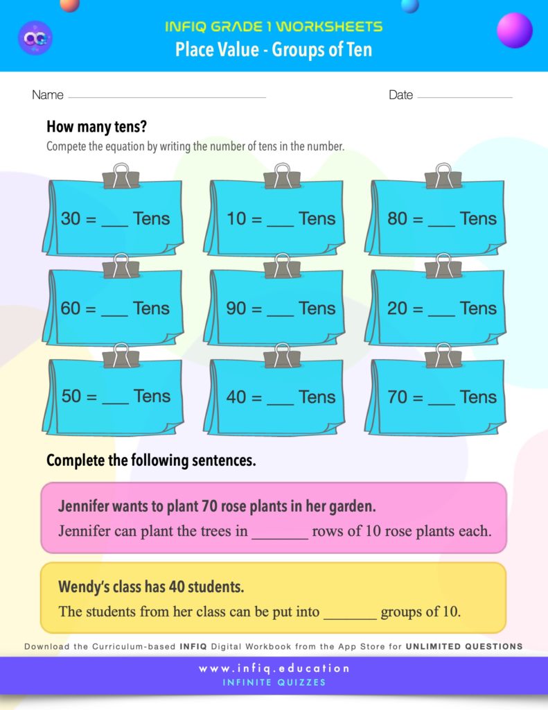 Grade 1 Math: Place Value - Groups of Ten Worksheet