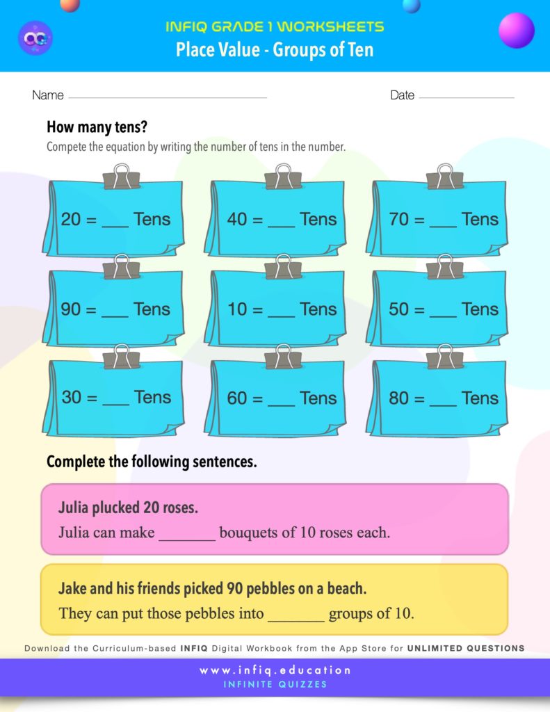 Grade 1 Math: Place Value - Groups of Ten Worksheet