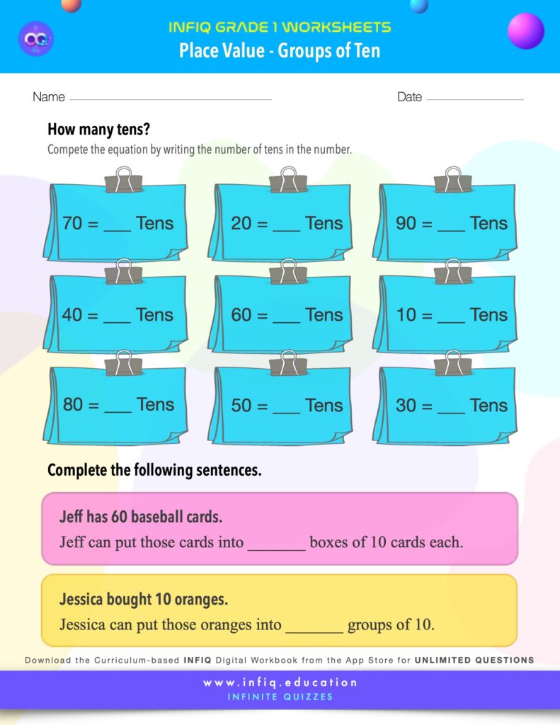 Grade 1 Math: Place Value - Groups of Ten Worksheet