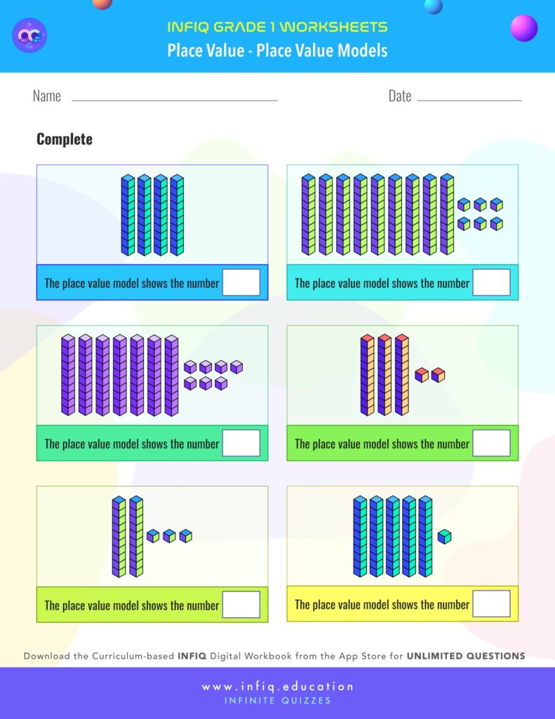 Grade 1 Math: Place Value - Place Value Models Worksheet