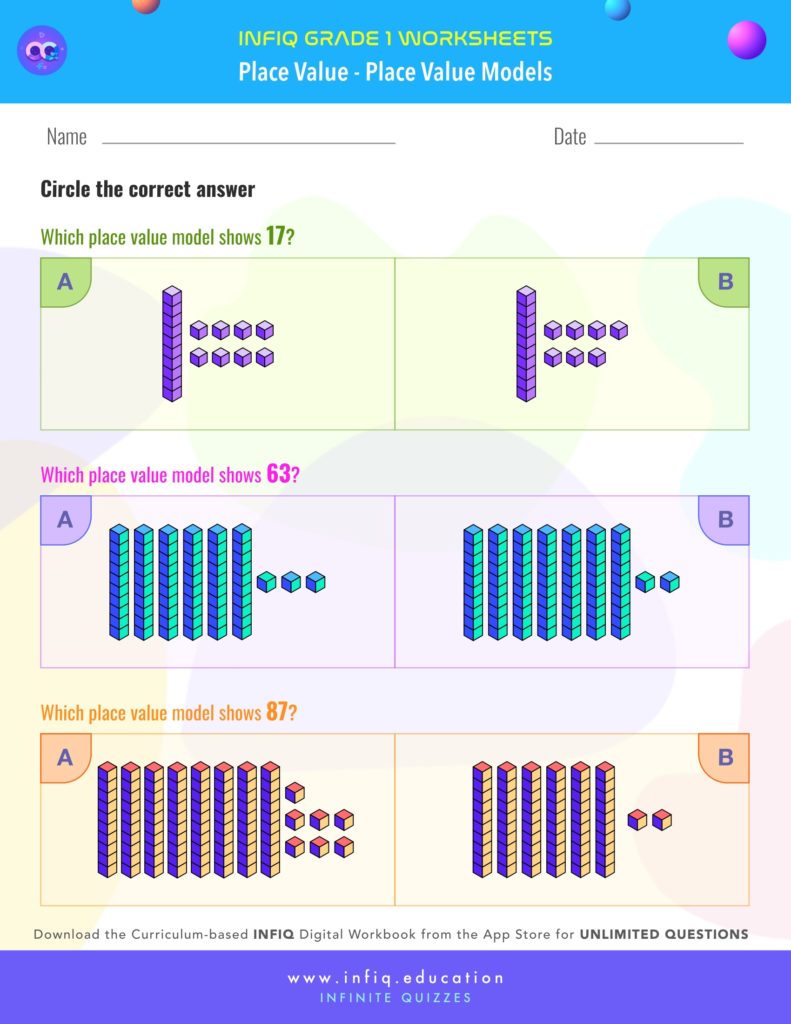Grade 1 Math: Place Value - Place Value Models Worksheet