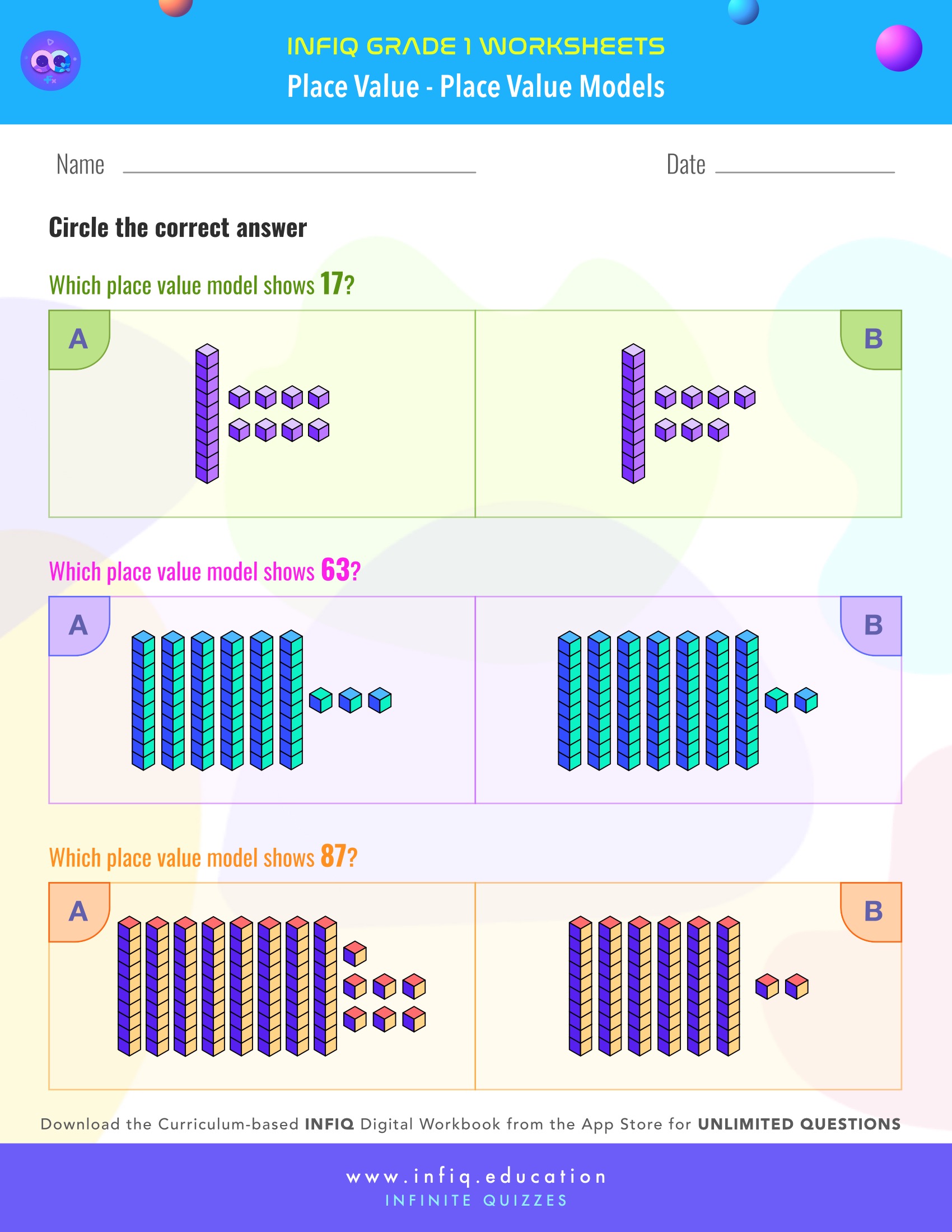 Grade 1 Math: Place Value - Place Value Models Worksheet