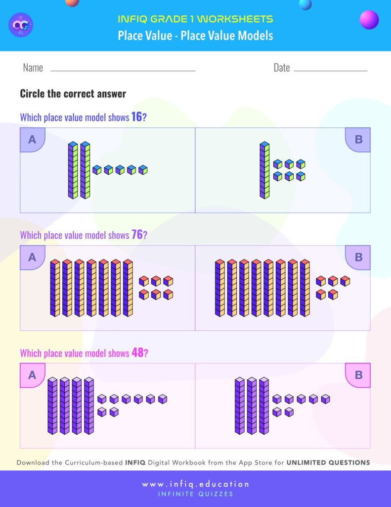 Grade 1 Math: Place Value - Place Value Models Worksheet