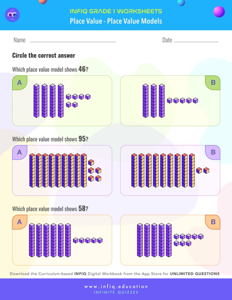 Grade 1 Math: Place Value - Place Value Models Worksheet