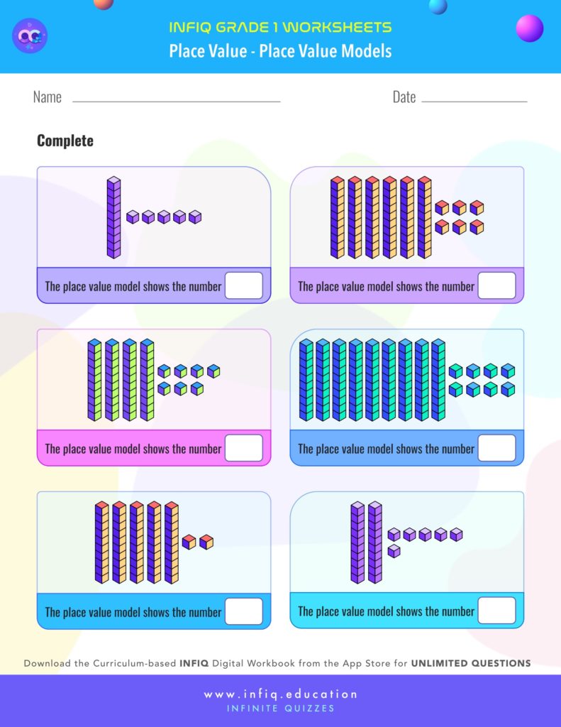 Grade 1 Math: Place Value - Place Value Models Worksheet